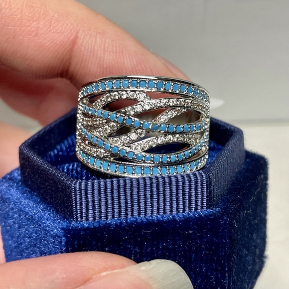 Thick cerulean blue multi-layer crossover ring - Picture 7 of 13